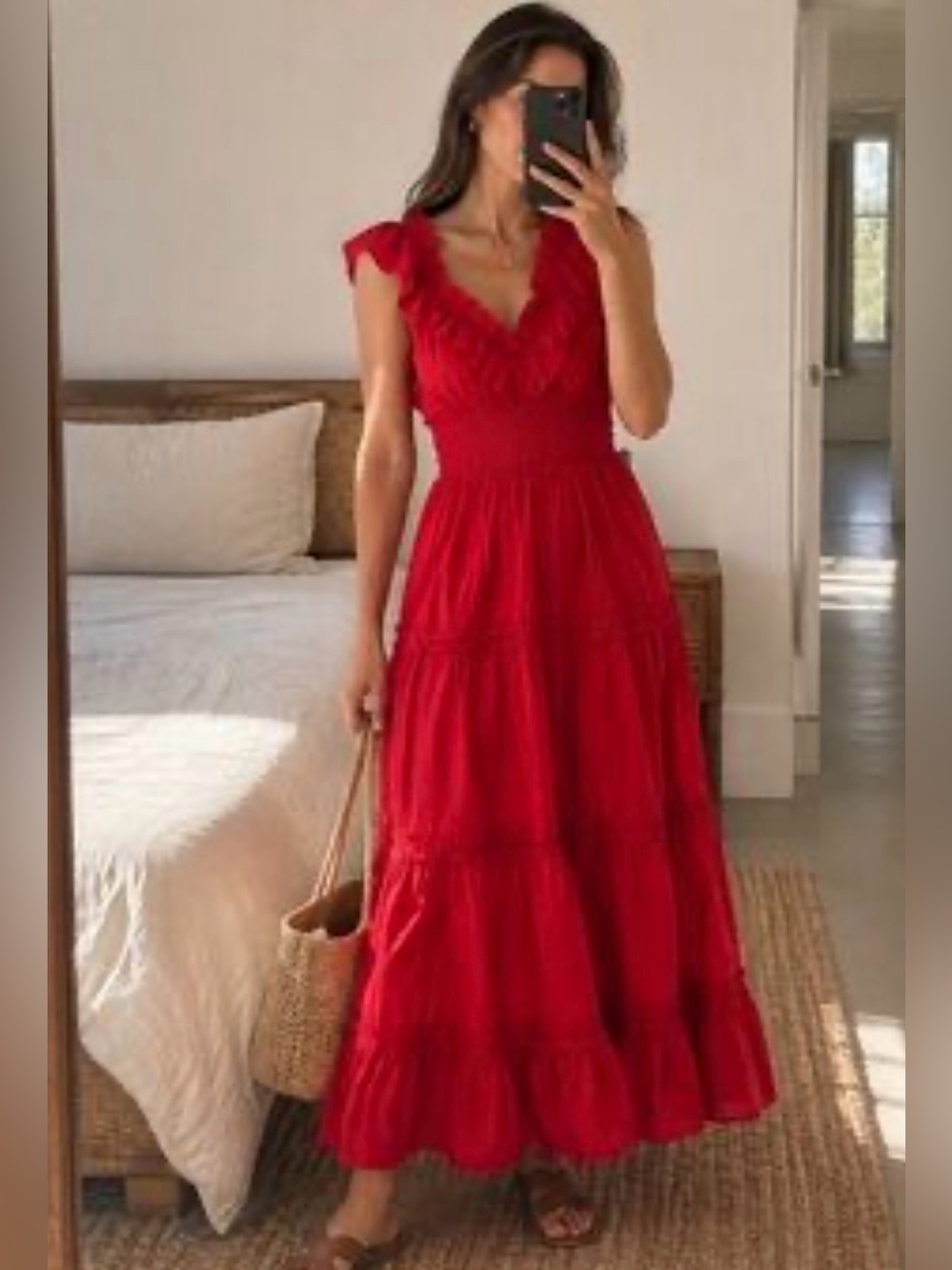 Caroline Constas Red Ruffle Maxi Dress M BNWT